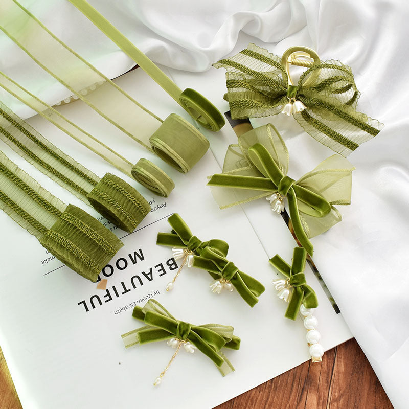 Ruban de soie en mousseline de soie à franges fait main vert sauge en vrac de 39 po pour l'artisanat de mariage en gros