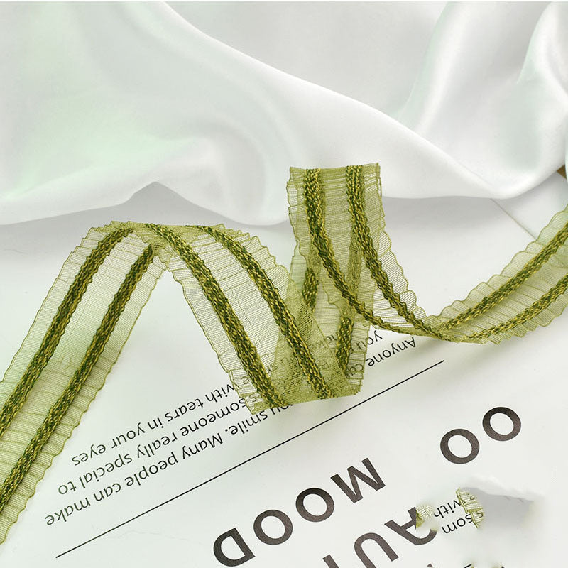 Ruban de soie en mousseline de soie à franges fait main vert sauge en vrac de 39 po pour l'artisanat de mariage en gros