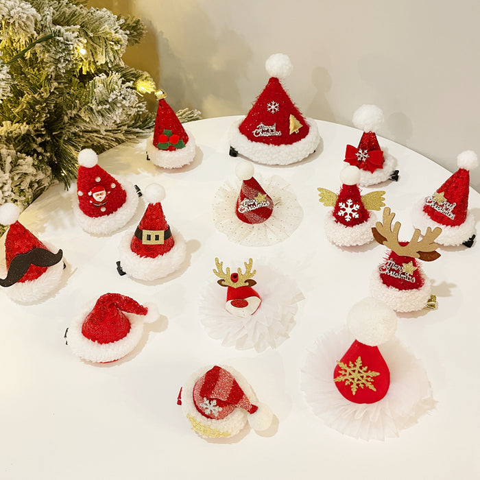 Bulk 11 Styles Glitter Santa Hat Christmas Tree Ornaments with Clips Wholesale