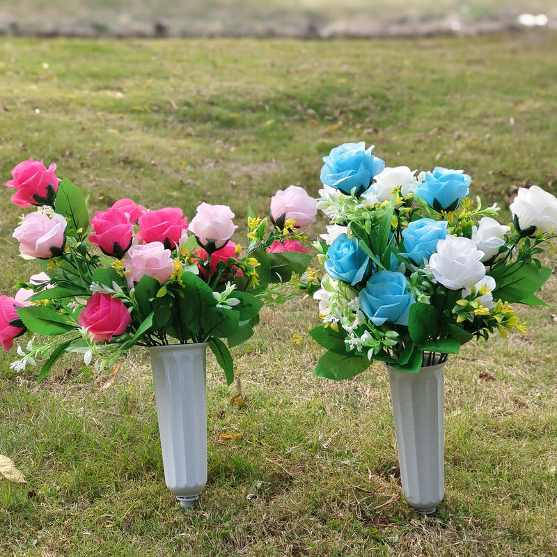 Bouquet de fleurs artificielles en vrac Fleurs commémoratives funéraires avec vase pour pierres tombales de cimetière Vente en gros de cimetière