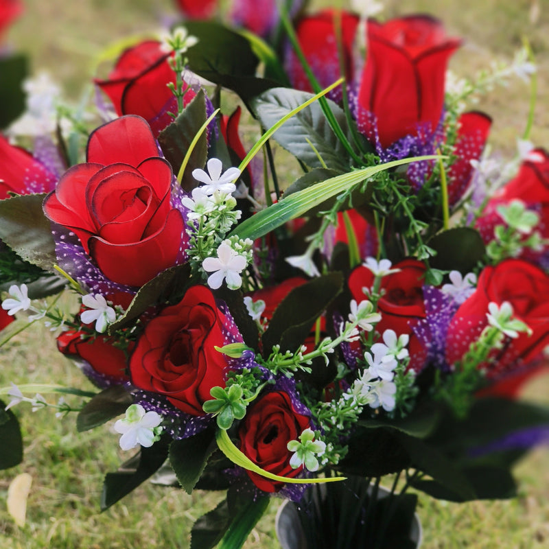 Bulk Set of 2 Artificial Flowers Bouquet Grave Memorial Flowers with Vase Wholesale