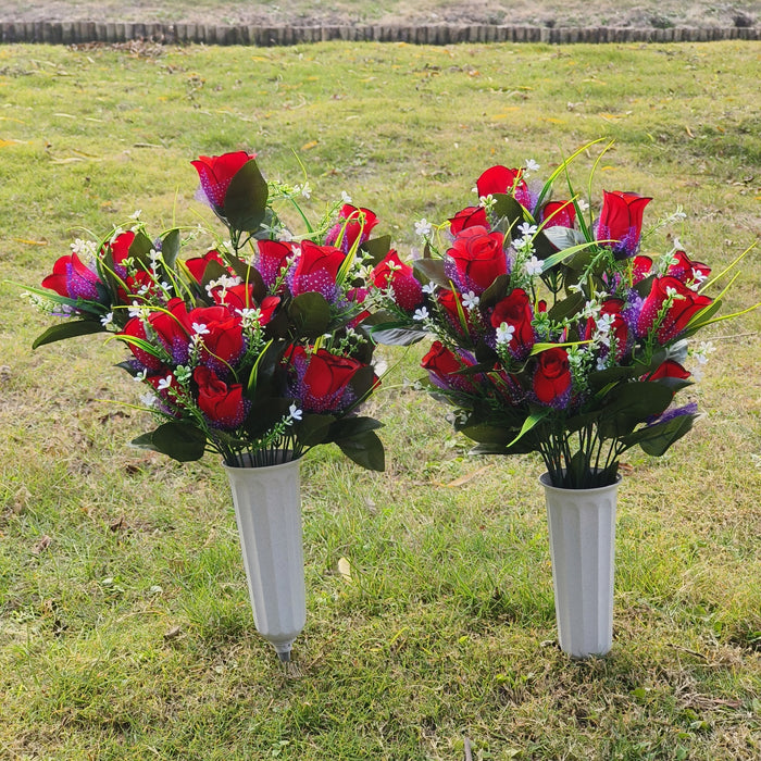 Bulk Set of 2 Artificial Flowers Bouquet Grave Memorial Flowers with Vase Wholesale