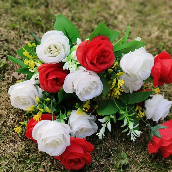 Bulk Artificial Flowers Bouquet Grave Memorial Flowers with Vase for Cemetery Headstones Graveyard Wholesale
