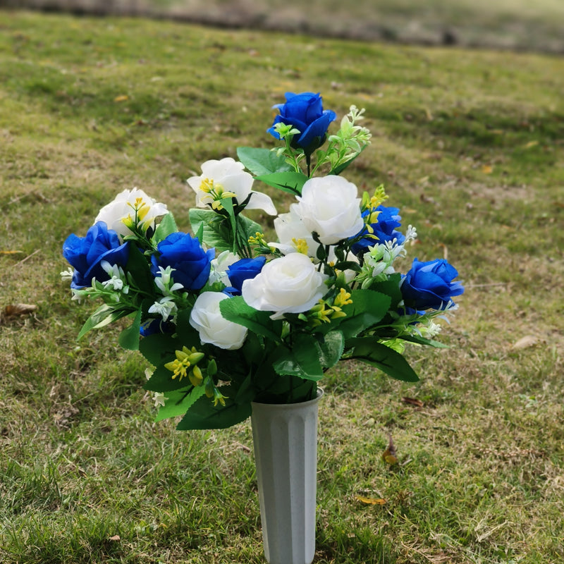 Bouquet de fleurs artificielles en vrac Fleurs commémoratives funéraires avec vase pour pierres tombales de cimetière Vente en gros de cimetière