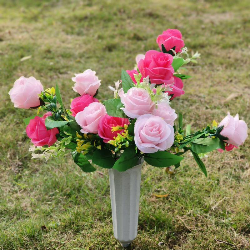 Bouquet de fleurs artificielles en vrac Fleurs commémoratives funéraires avec vase pour pierres tombales de cimetière Vente en gros de cimetière
