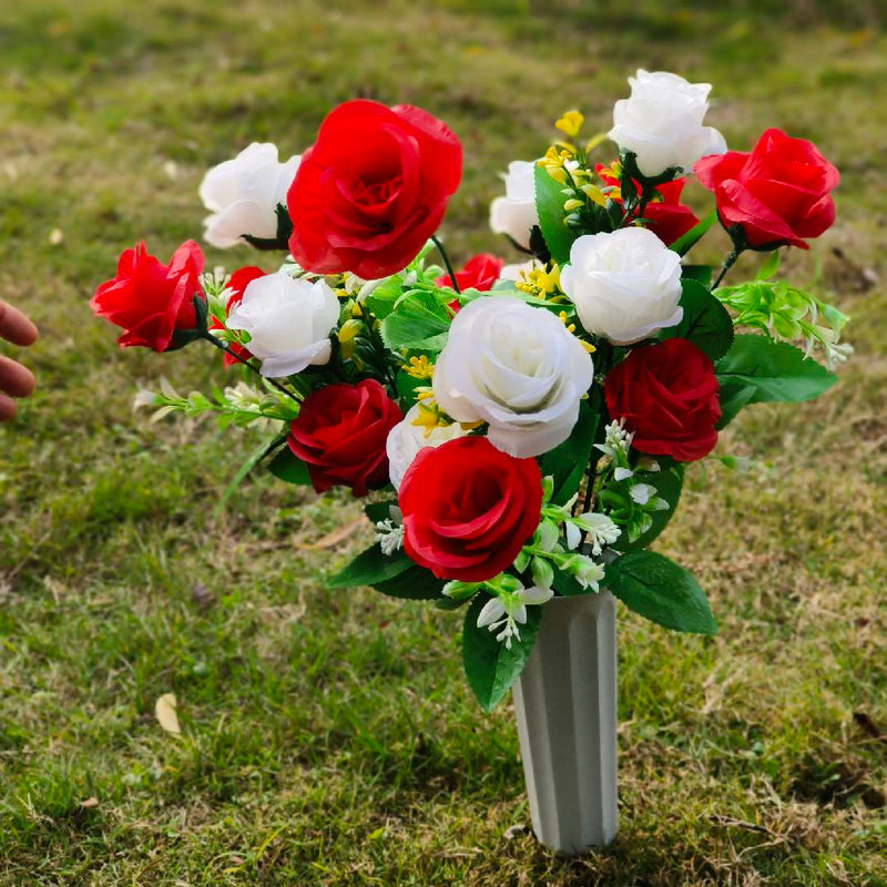 Bouquet de fleurs artificielles en vrac Fleurs commémoratives funéraires avec vase pour pierres tombales de cimetière Vente en gros de cimetière