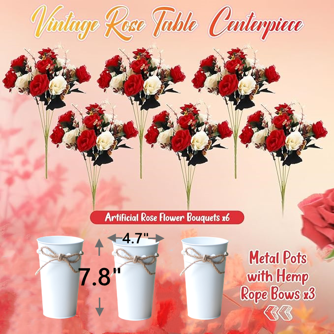 Bulk Sets of 3 Valentine's Day Centerpieces for Table Artificial Rose Bouquets Arrangements for Wedding Party Wholesale