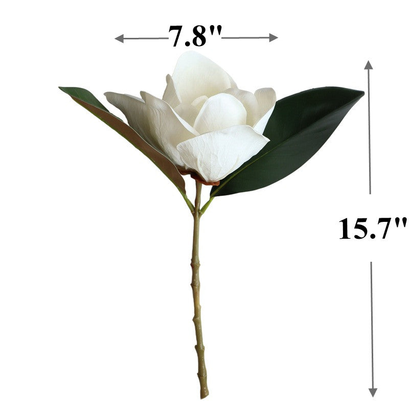 Venta al por mayor de flores artificiales de tacto real con tallo de magnolia blanca de 15 "a granel 