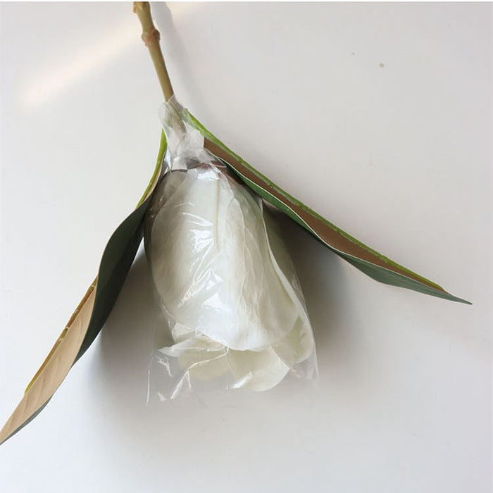 Venta al por mayor de flores artificiales de tacto real con tallo de magnolia blanca de 15 "a granel 
