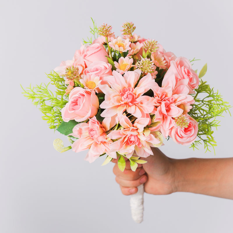 Bulk 9" Free-Form Bridal Bouquet in Soft Pink Rose Dahlia and Daisy Bouquet Wholesale