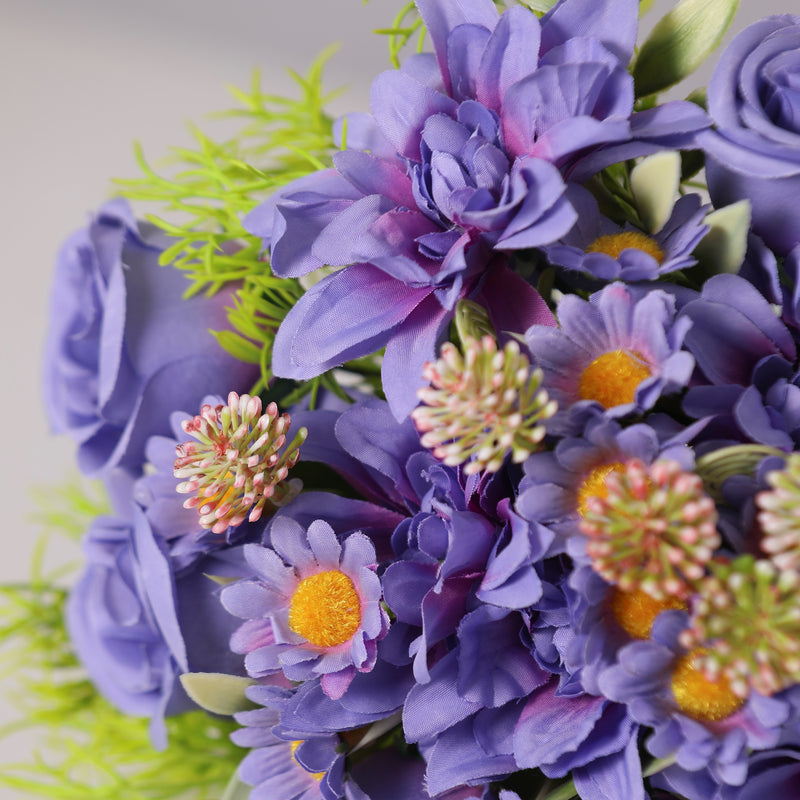 Bulk 9" Small Free-Form Bridal Bouquet in Dream Purple Rose Dahlia and Daisy Bouquet Wholesale