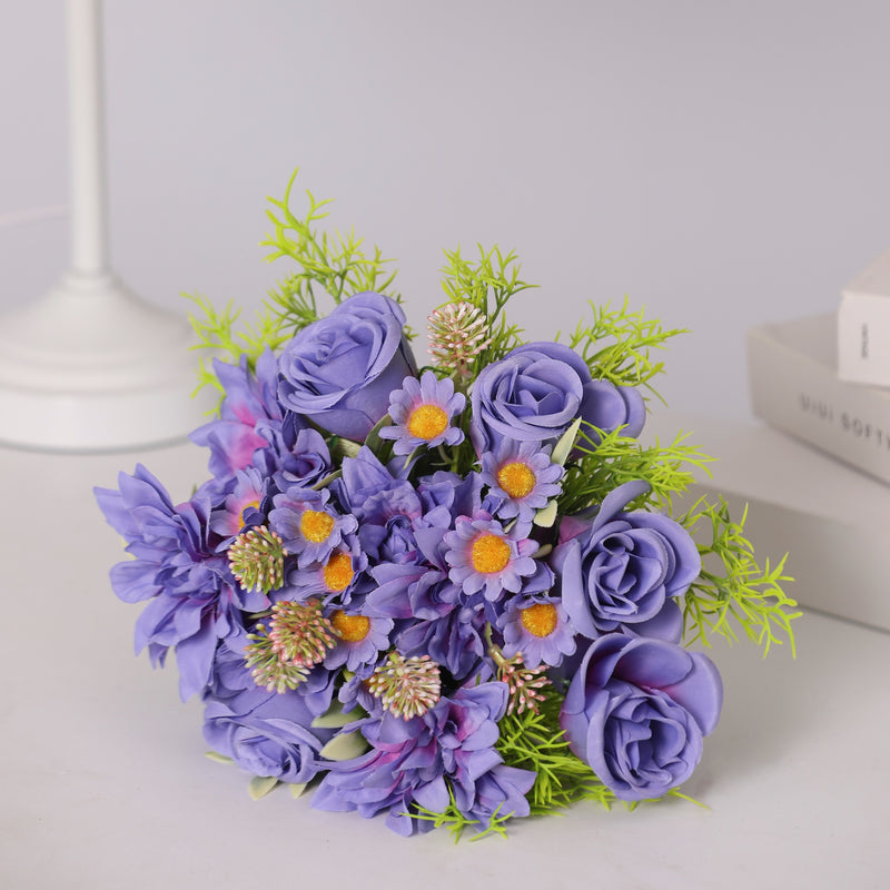 Bulk 9" Small Free-Form Bridal Bouquet in Dream Purple Rose Dahlia and Daisy Bouquet Wholesale