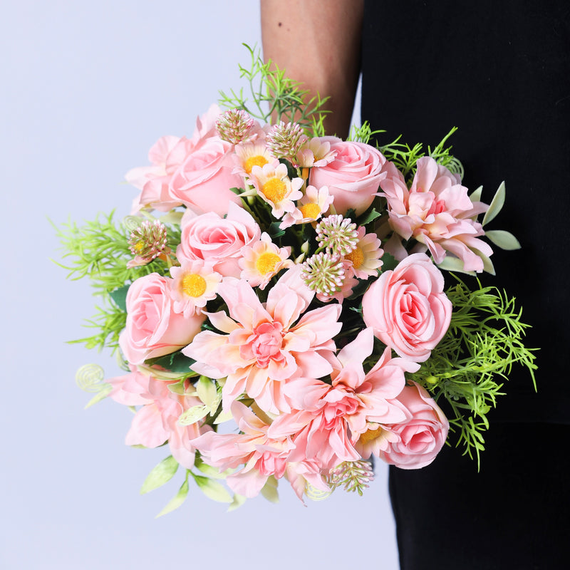 Bulk 9" Free-Form Bridal Bouquet in Soft Pink Rose Dahlia and Daisy Bouquet Wholesale
