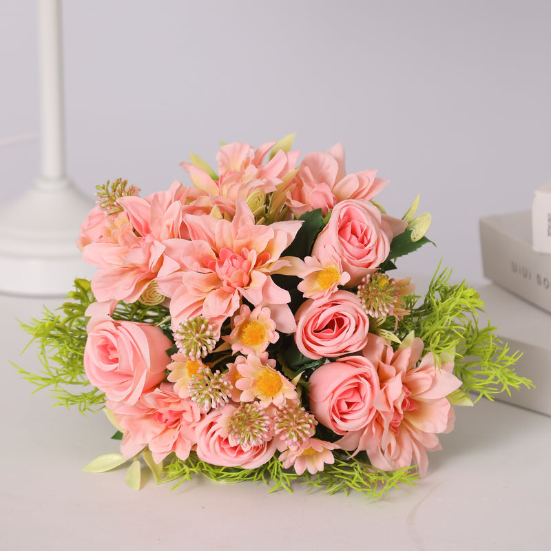 Bulk 9" Free-Form Bridal Bouquet in Soft Pink Rose Dahlia and Daisy Bouquet Wholesale