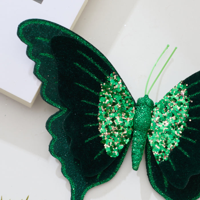 Bulk 4pcs Glitter Velvet Butterfly Ornaments for Christmas Tree, DIY Wreath Decor, Holiday Party Arrangement Wholesale