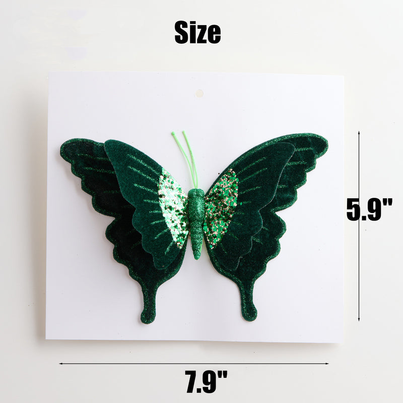 Bulk 4pcs Glitter Velvet Butterfly Ornaments for Christmas Tree, DIY Wreath Decor, Holiday Party Arrangement Wholesale