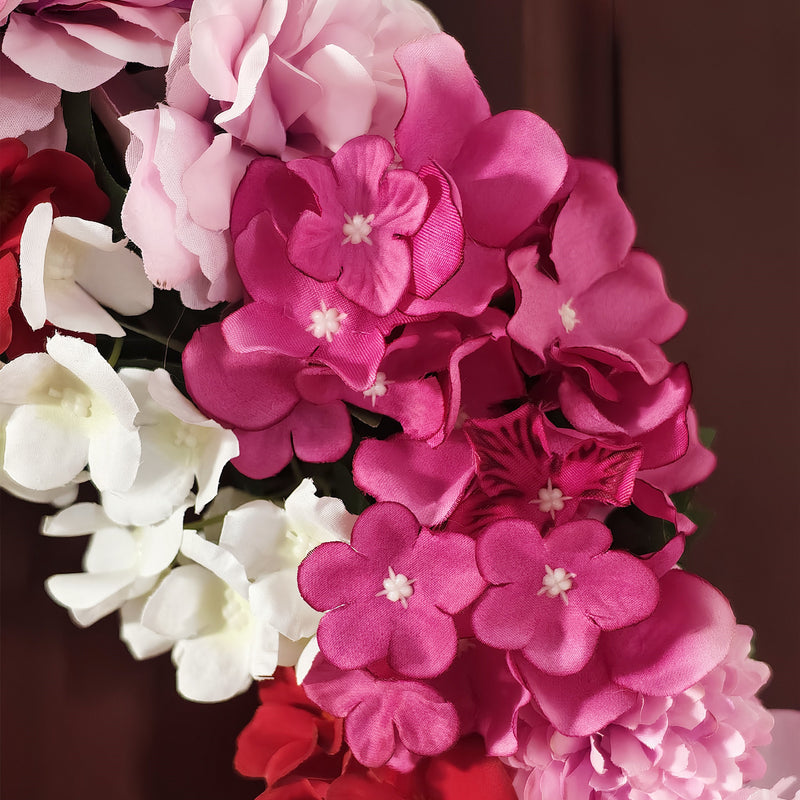 24 Inch Spring Wreath Foldable Artificial Roses Impatiens Chrysanthemums Mixed Flower Wreath