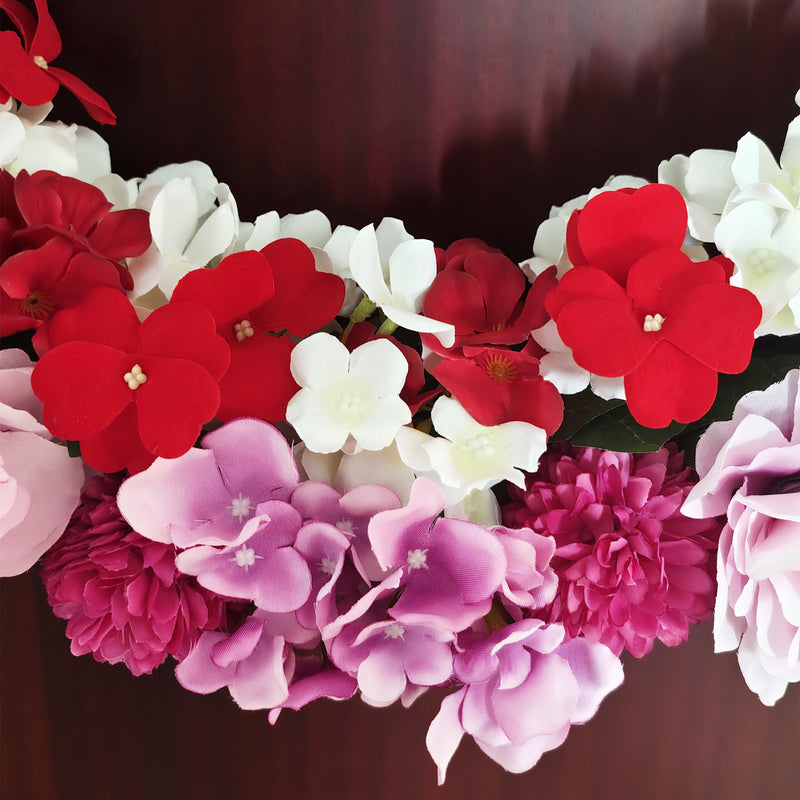24 Inch Spring Wreath Foldable Artificial Roses Impatiens Chrysanthemums Mixed Flower Wreath