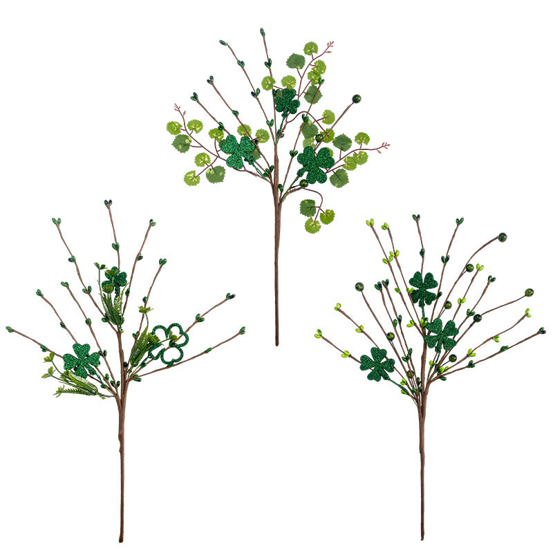 Bulk Artificial Clover Stems Picks for St. Patricks Day Floral Twig Stem for Irish Vase Bouquet and DIY Craft Wholesale