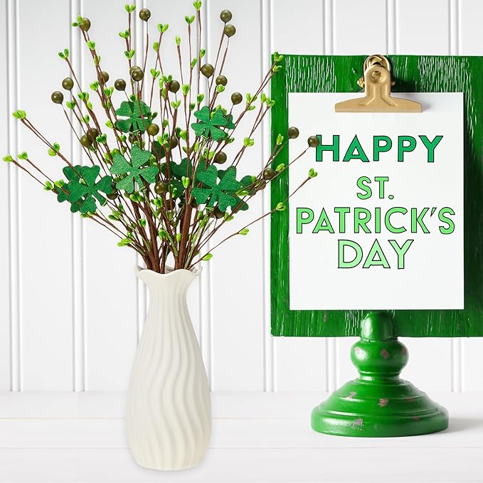 Bulk Artificial Clover Stems Picks for St. Patricks Day Floral Twig Stem for Irish Vase Bouquet and DIY Craft Wholesale