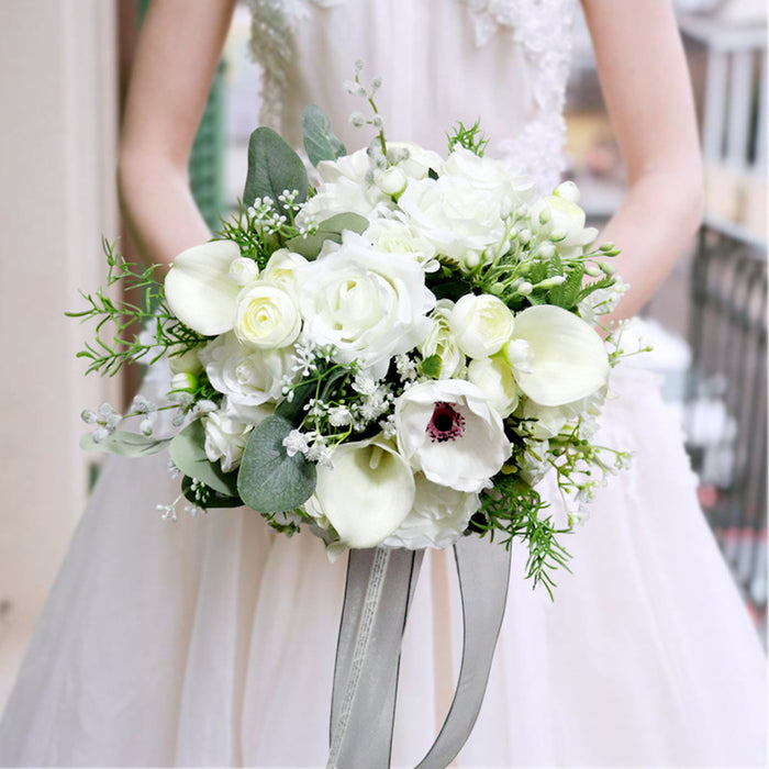 Bulk Standard 11" Bridal Bouquets Ivory and Green Wedding Bouquets Wholesale