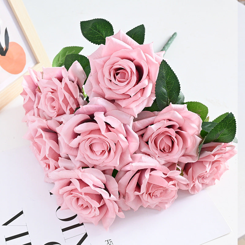 Bulk 20 Colors Tea Rose Bush Bouquet Silk Flowers Artificial Wholesale