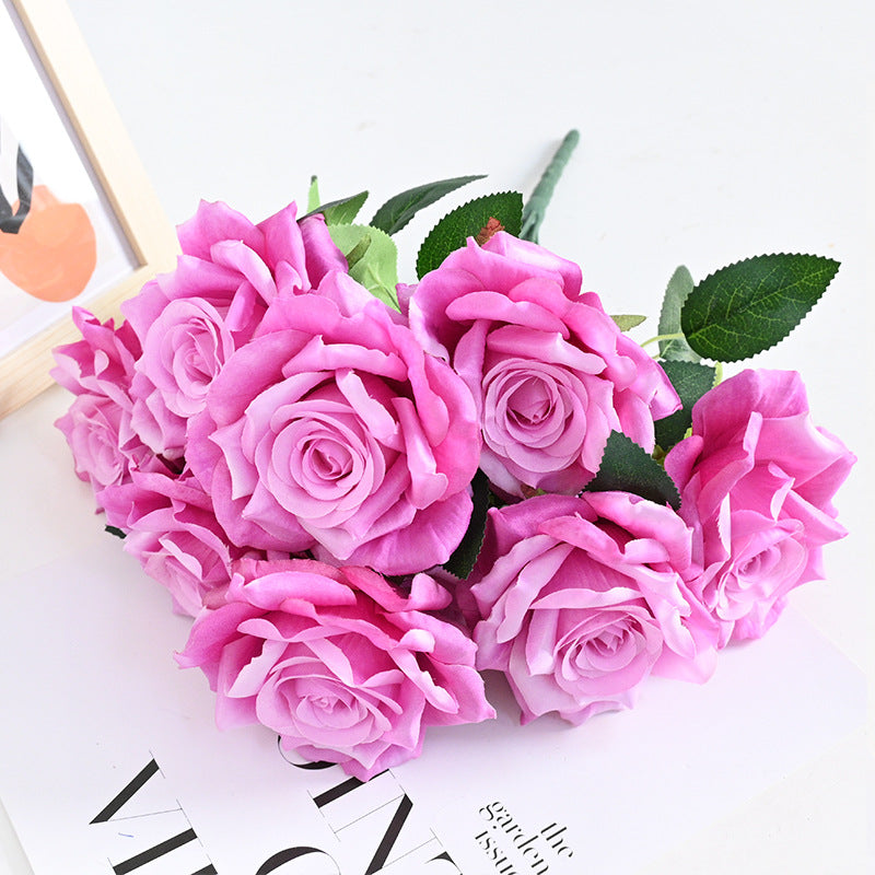 Bulk 20 Colors Tea Rose Bush Bouquet Silk Flowers Artificial Wholesale