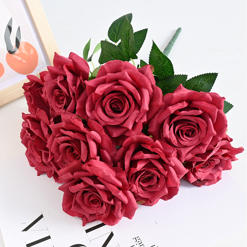 Bulk 20 Colors Tea Rose Bush Bouquet Silk Flowers Artificial Wholesale