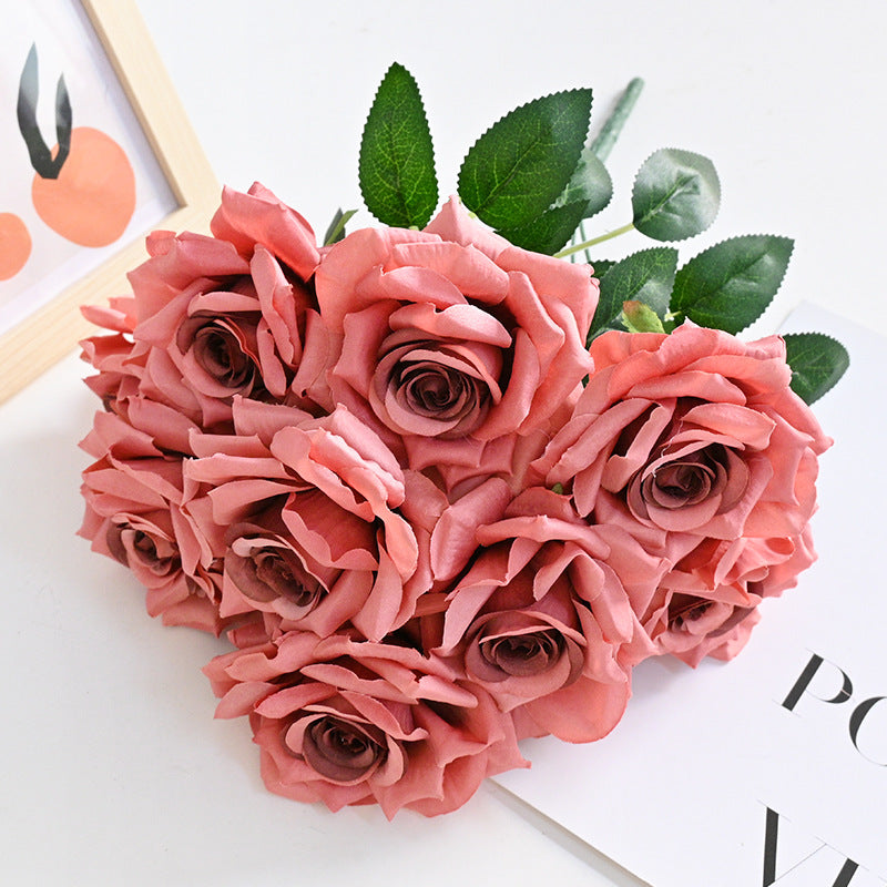 Bulk 20 Colors Tea Rose Bush Bouquet Silk Flowers Artificial Wholesale