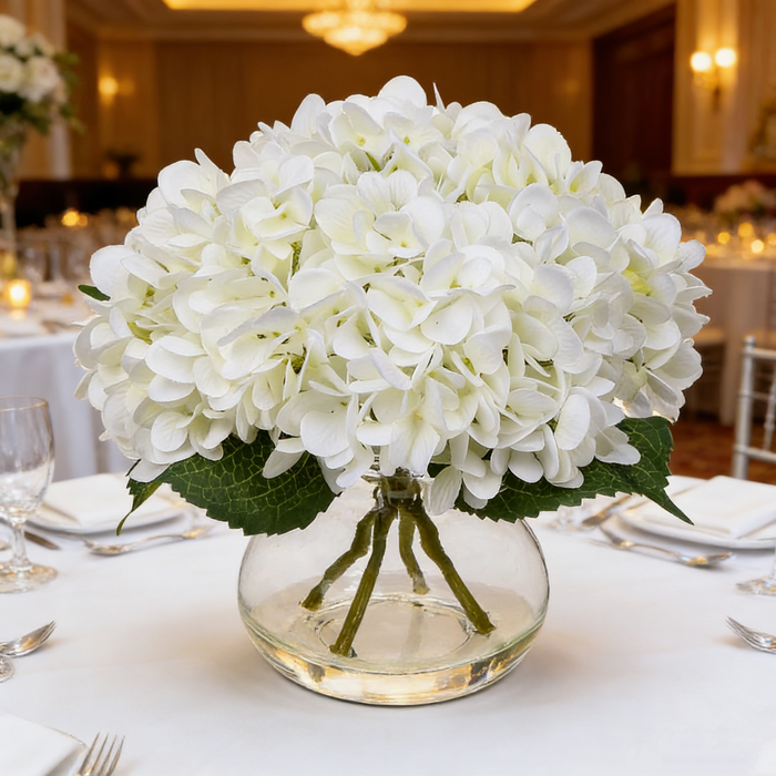 Bulk Real Touch White Hydrangea Artificial Flowers with Vase for Table Centerpieces Wholesale