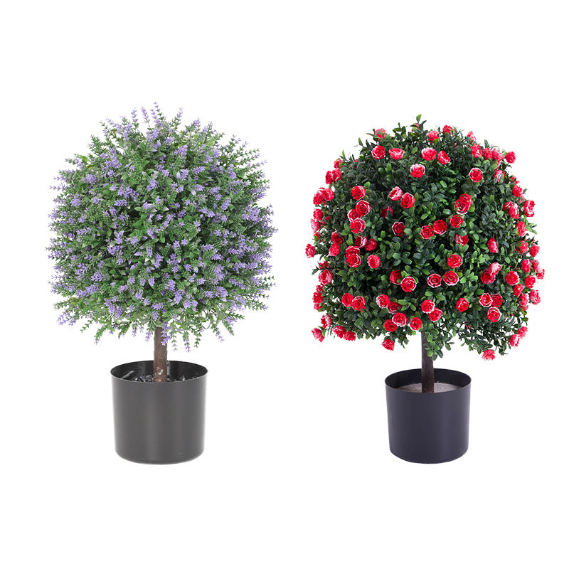 Bulk 2 Pack Artificial Topiary Lavender Ball Rose Ball Potted Tree Plant Wholesale
