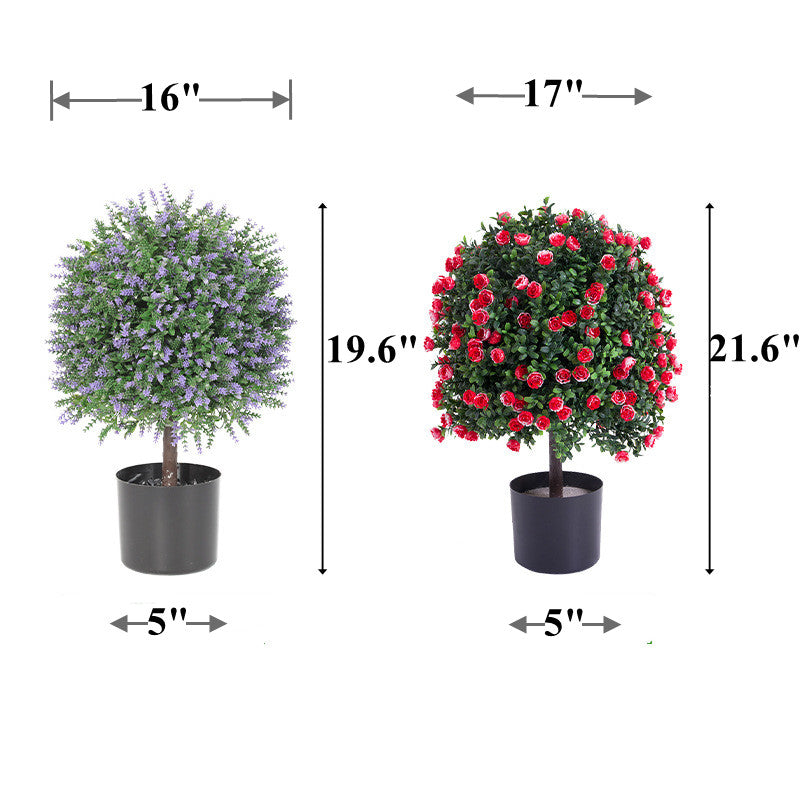 Bulk 2 Pack Artificial Topiary Lavender Ball Rose Ball Potted Tree Plant Wholesale