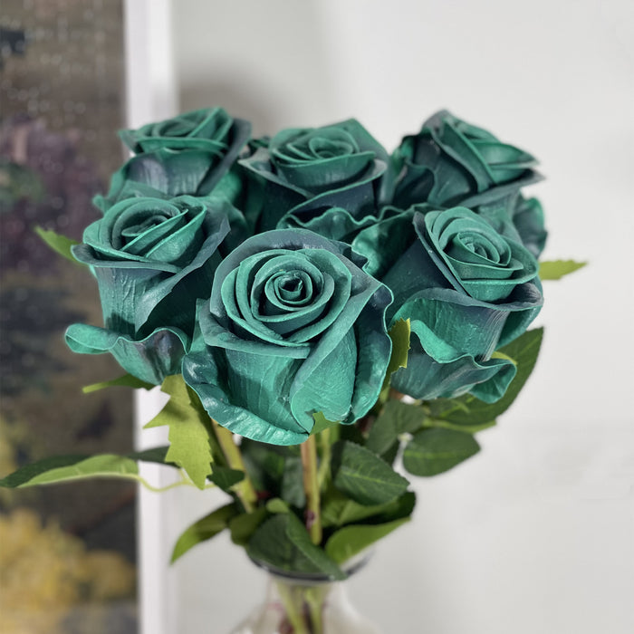 Bulk Exclusive 6Pcs Teal Rose Stems Color 1970s Artificial Flower for DIY Wedding Bouquets Bridal Shower Centerpieces Party Decorations Wholesale