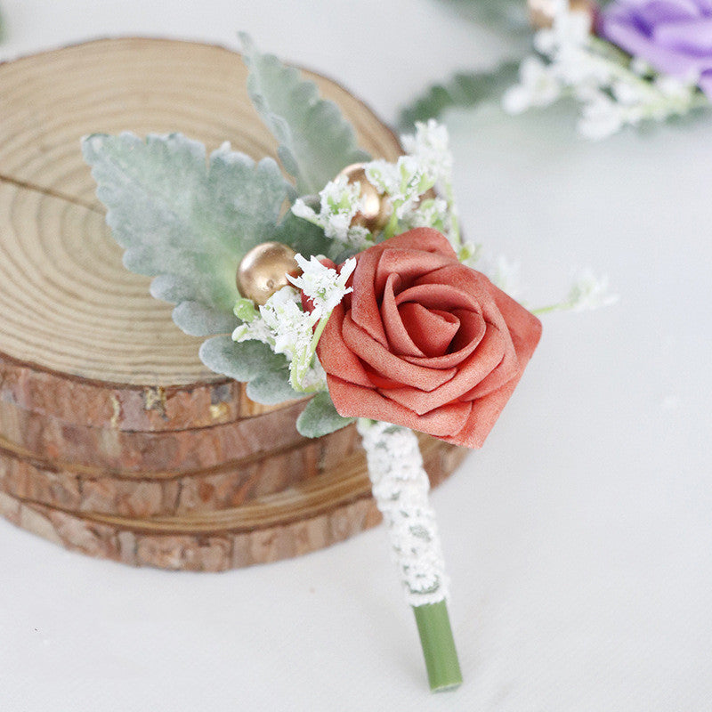 Boutonniere de rosas a granel de 5 "para boda de hombres con alfileres al por mayor