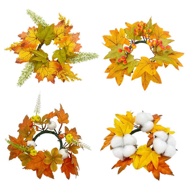 Lot de 4 anneaux de bougies d'automne en vrac pour les centres de table de Thanksgiving, décoration de table d'automne, vente en gros