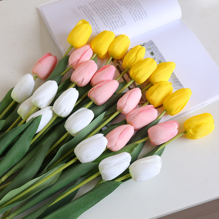 A granel 18.8" Tallos de tulipán Toque real Arreglo de tulipanes artificiales Arreglos de flores al por mayor 