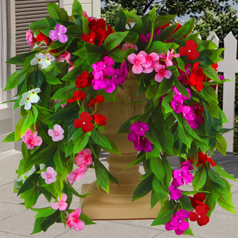 Bulk UV-Resistant Artificial Hanging Impatiens Flowers - Outdoor Decor for Garden, Patio & Yard