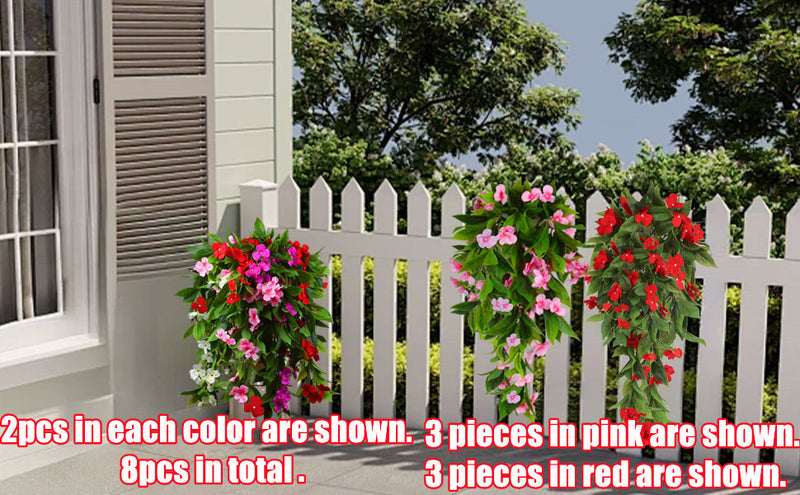 Bulk UV-Resistant Artificial Hanging Impatiens Flowers - Outdoor Decor for Garden, Patio & Yard