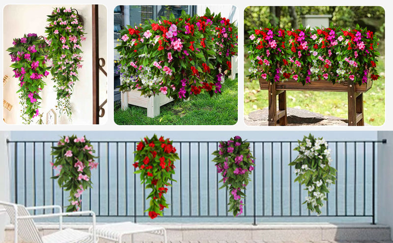 Bulk UV-Resistant Artificial Hanging Impatiens Flowers - Outdoor Decor for Garden, Patio & Yard