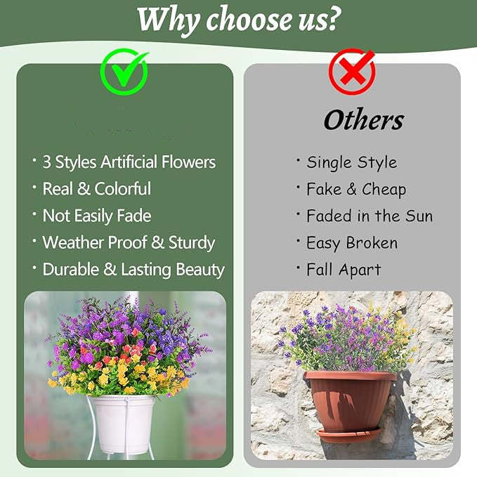 A granel 8 piezas de plantas verdes artificiales flores arbustos resistentes a los rayos UV para exteriores macetas colgantes caja de ventana porche delantero decoraciones de interior al por mayor