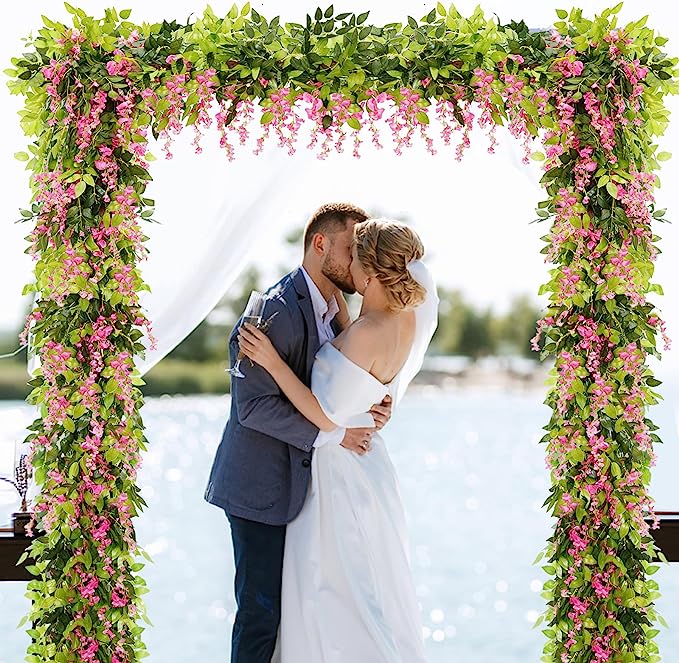 Bulk Exclusive Upgrade 7Ft Wisteria Artificial Garland Silk Wisteria Hanging Flowers for Wedding Arch Outdoor Ceremony Garden Porch Decor Wholesale