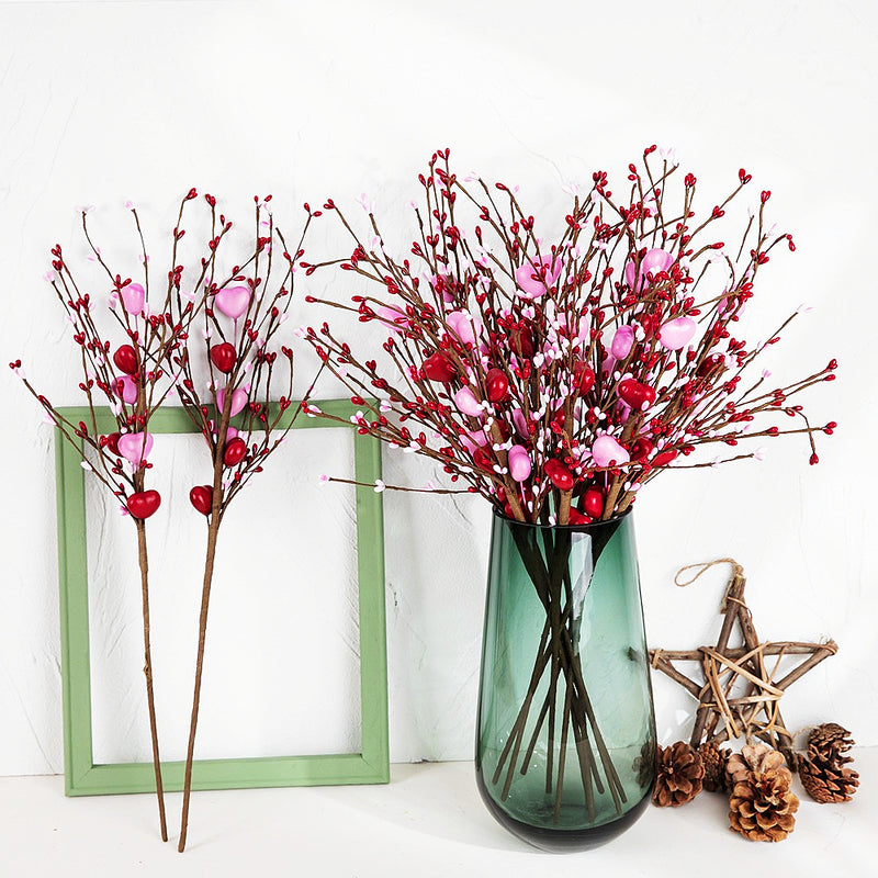Tiges de fleurs artificielles de baies rouges en vrac pour la Saint-Valentin, pour la maison, pour un anniversaire, un mariage, un vase, vente en gros