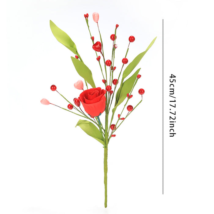 Bulk 3pcs 17" Valentine's Day Flower Bouquet Tulip Rose Branches Stems with Butterfly Wholesale