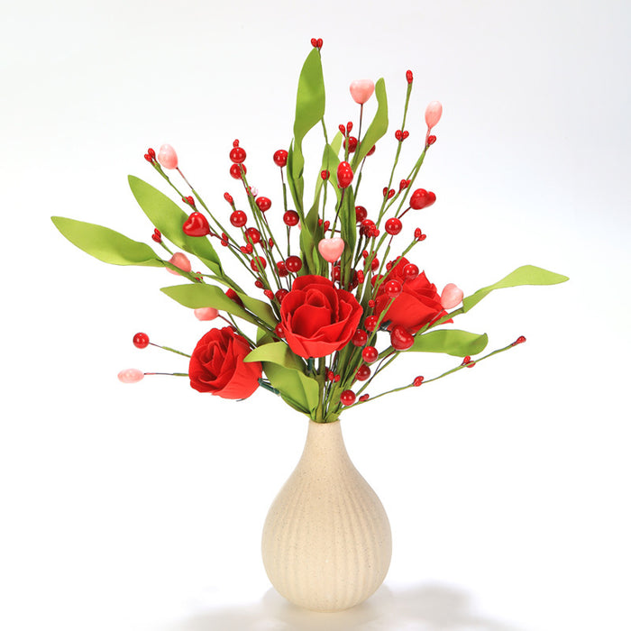 Bulk 3pcs 17" Valentine's Day Flower Bouquet Tulip Rose Branches Stems with Butterfly Wholesale