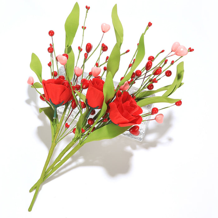 Bulk 3pcs 17" Valentine's Day Flower Bouquet Tulip Rose Branches Stems with Butterfly Wholesale