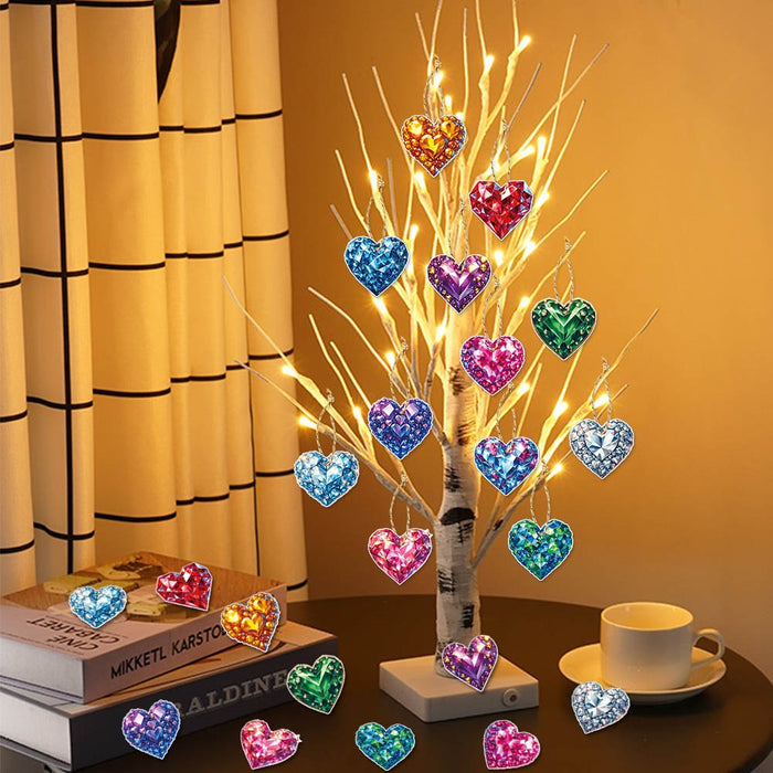 Bulk Valentines Day Decor 23.2" Lighted Birch Tree with 30pcs Heart Tree Ornaments Wholesale