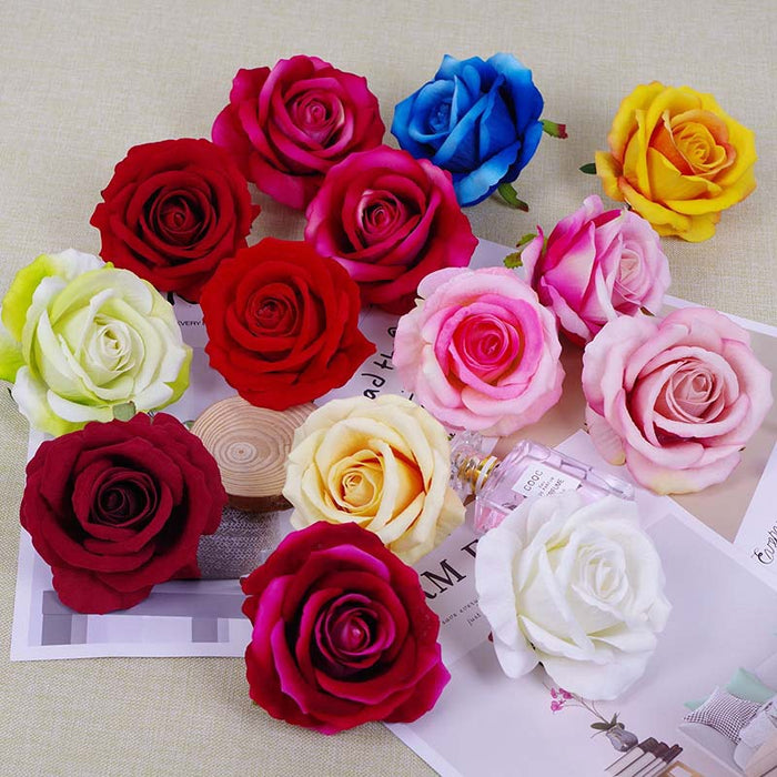 Bulk 25 Colors Velvet Rose Heads Real Look Silk Flowers for DIY Wedding Party Baby Shower Home Decoration