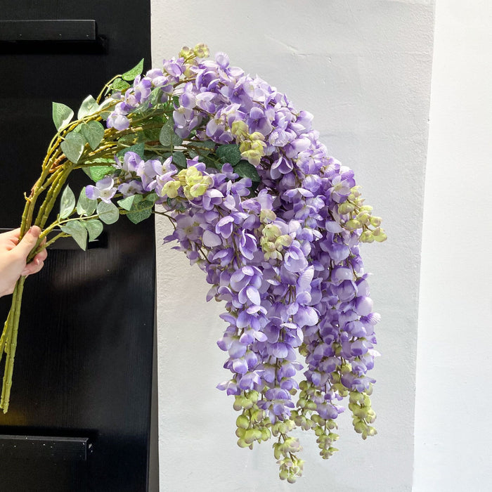Exclusivo a granel 39 "5 colores Violeta artificial Wisteria Flores colgantes Seda Wisteria Flores al por mayor 