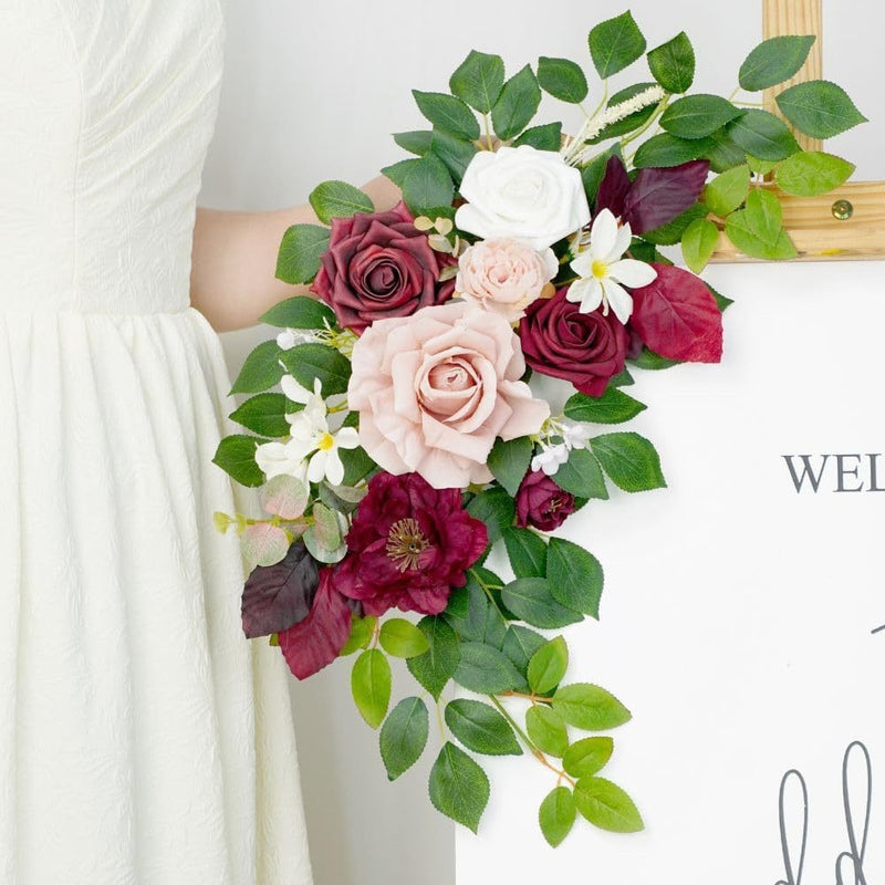 Lot de 2 guirlandes de fleurs pour décoration de mariage, panneau de bienvenue, pour cérémonie, réception, chevalet mural, vente en gros