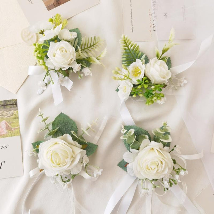 Bulk White Rose Corsage & Wrist Corsage Set for Wedding, Bridesmaid, Prom & Party Decorations Wholesale